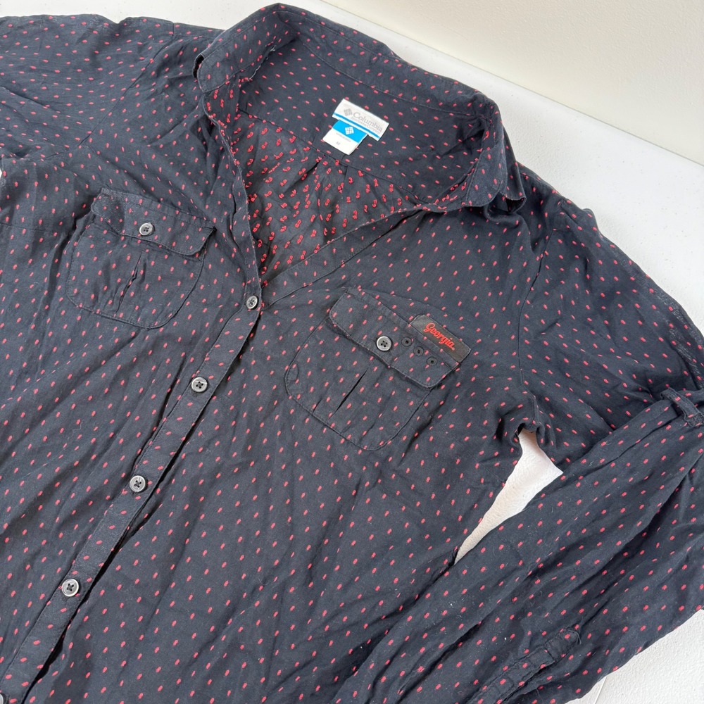 Columbia Sportswear Womens Black Red Dotted Georgia Button Down Shirt Medium